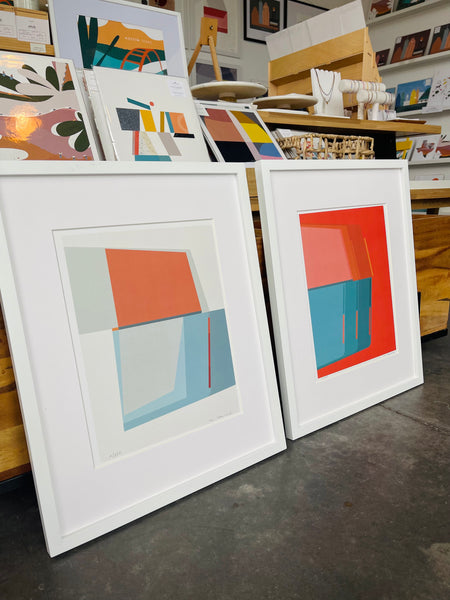 Bauhaus Modern Geometric Art Prints - Pair - Framed