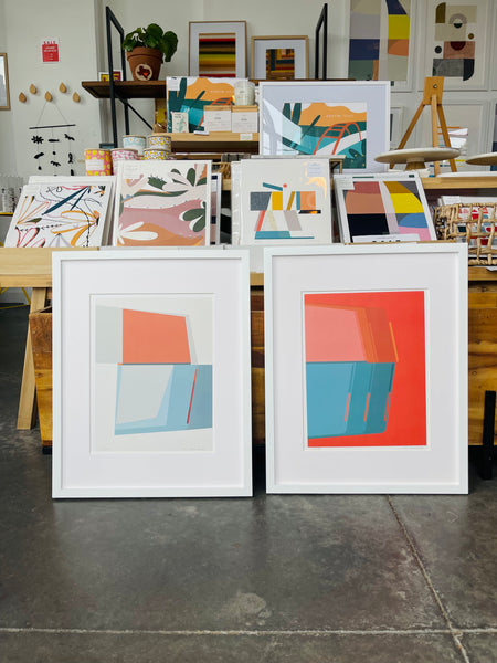 Bauhaus Modern Geometric Art Prints - Pair - Framed