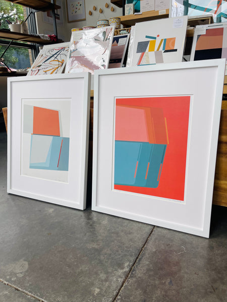 Bauhaus Modern Geometric Art Prints - Pair - Framed