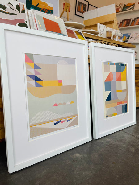 Bauhaus Modern Geometric Art Prints - Pair - Framed