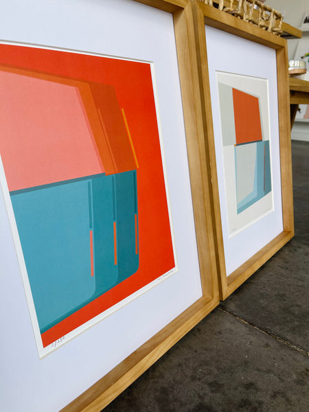 Bauhaus Geometric Art Prints - Pair - Framed