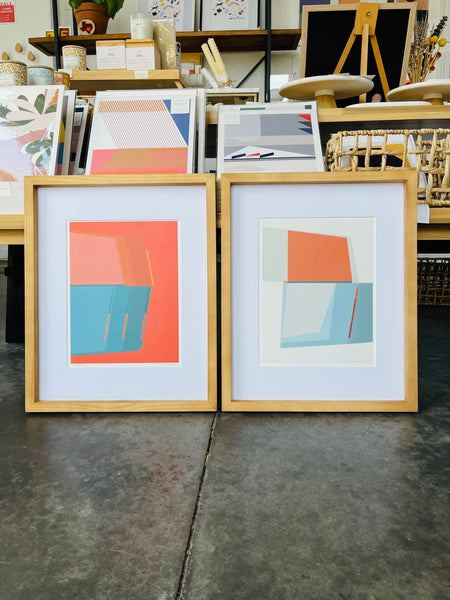 Bauhaus Geometric Art Prints - Pair - Framed